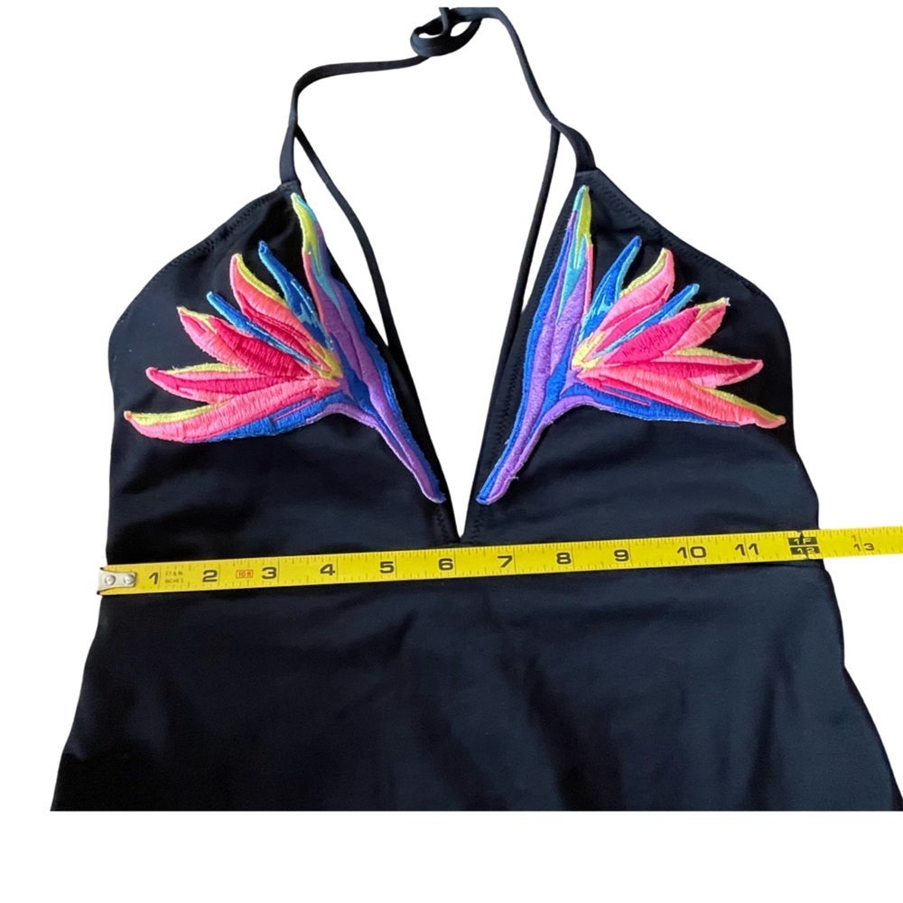 PINK Victoria's Secret Black and Pink Swimwear Embroidered One Piece Medium - Picture 9 of 12